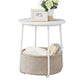 Hym 20 Inch Side End Table with Beige Fabric Basket White Round Top Steel By Casagear Home BM315840