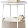 Hym 20 Inch Side End Table with Beige Fabric Basket White Round Top Steel By Casagear Home BM315840