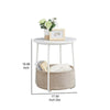 Hym 20 Inch Side End Table with Beige Fabric Basket, White Round Top, Steel By Casagear Home