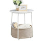 Hym 20 Inch Side End Table with Beige Fabric Basket White Round Top Steel By Casagear Home BM315840