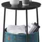 Hym 20 Inch Side End Table with Green Fabric Basket Black Round Top Steel By Casagear Home BM315842