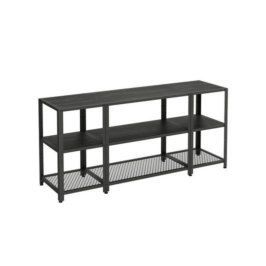Jen 58 Inch TV Media Entertainment Console, Layered Open Shelves, Black By Casagear Home
