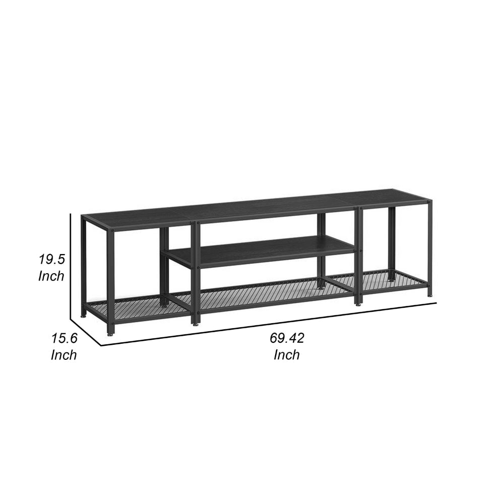 Sen 70 Inch TV Media Entertainment Console Open Center Shelf Black Wood By Casagear Home BM315845