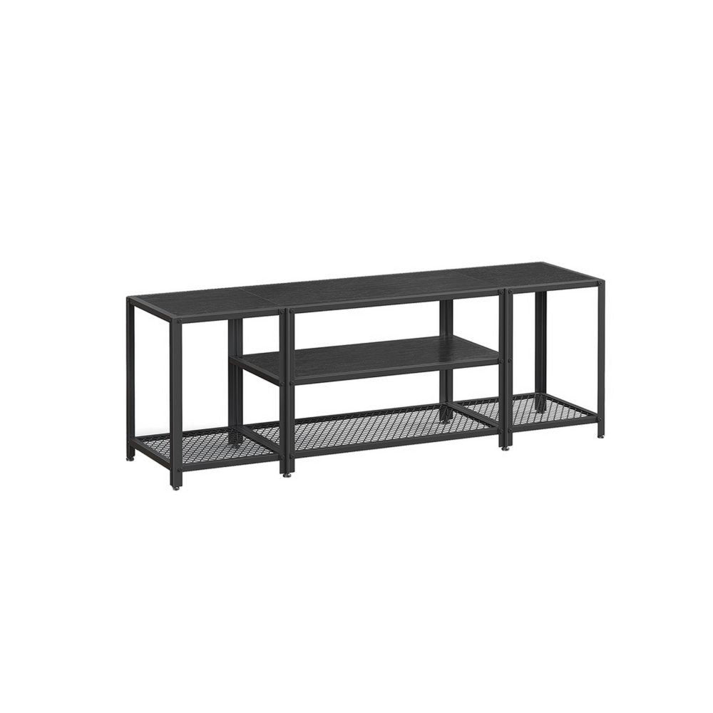 Sen 59 Inch TV Media Entertainment Console, Open Center Shelf, Black, Wood By Casagear Home