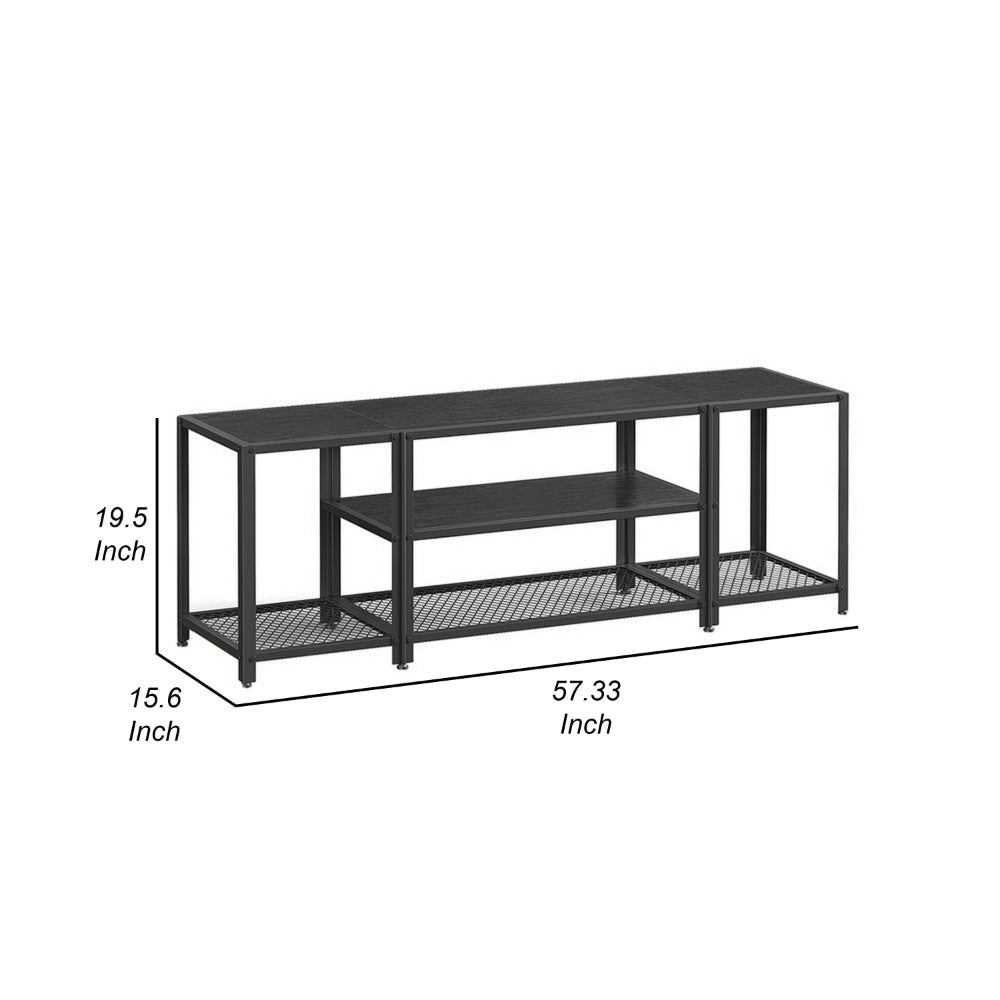 Sen 59 Inch TV Media Entertainment Console Open Center Shelf Black Wood By Casagear Home BM315846