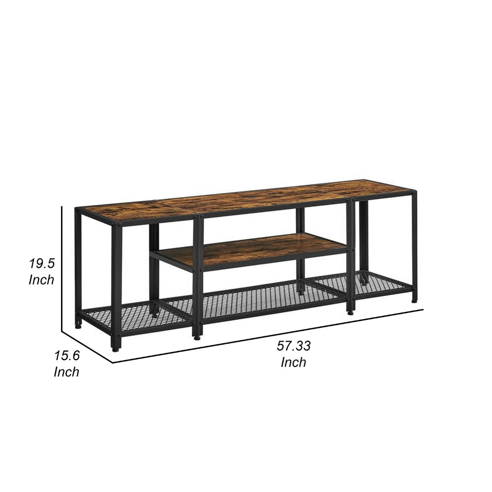 Sen 58 Inch TV Entertainment Console Open Shelf Black Brown Wood By Casagear Home BM315847