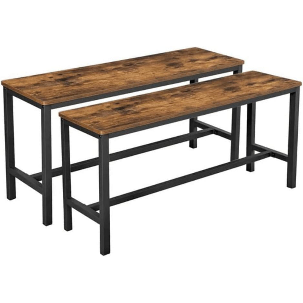 43 Inch Accent Bench Set of 2, Industrial Brown Wood Seat, Black Steel By Casagear Home