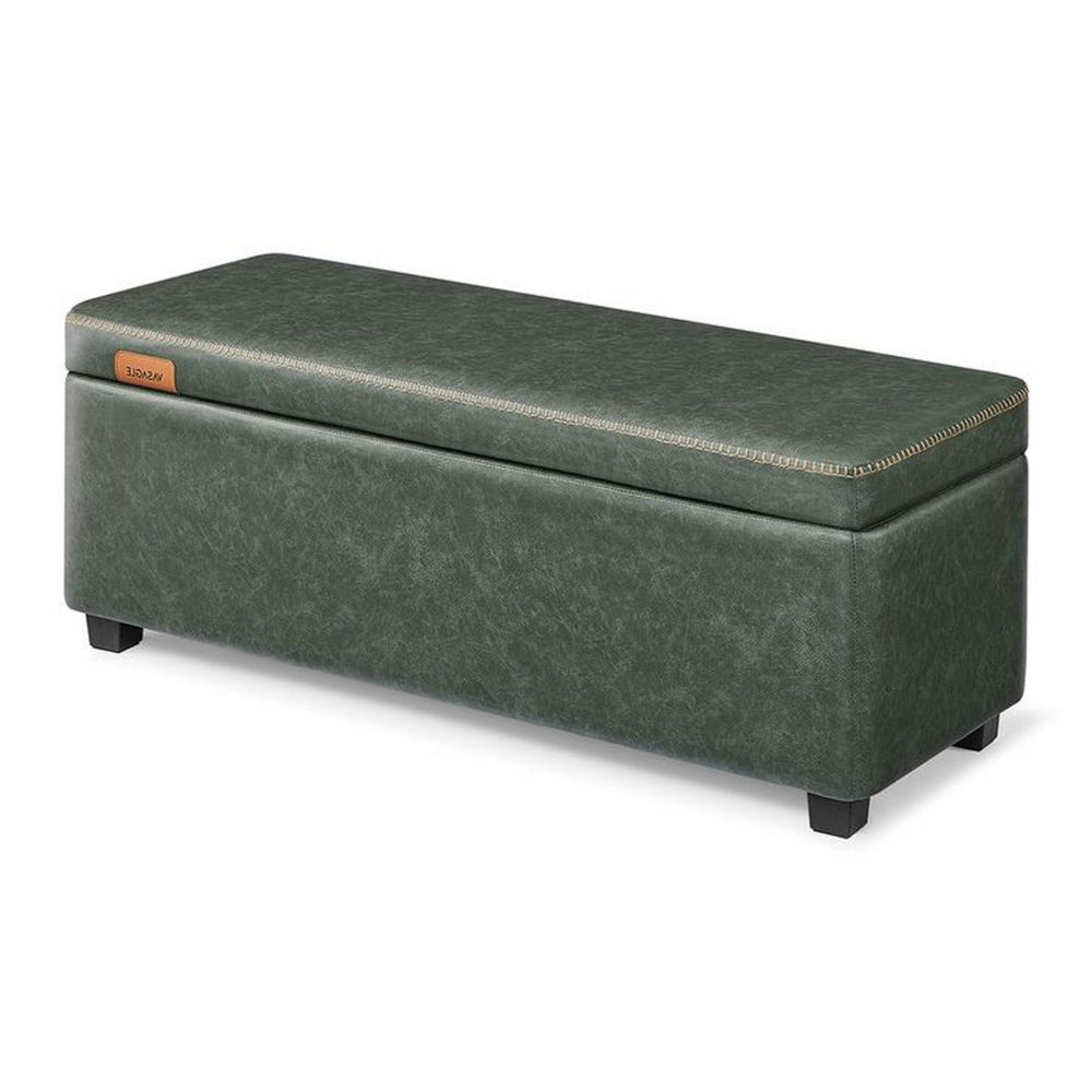 Fyn 43 Inch Storage Trunk Ottoman Box Style Chest Green Faux Leather By Casagear Home BM315852