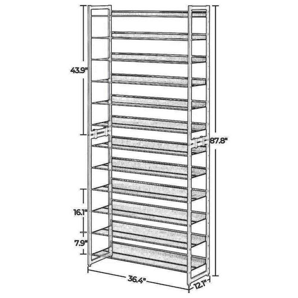 Gaco 87 Inch Shoe Rack 12 Shelves Open Metal Frame Modern Gray Finish By Casagear Home BM315861