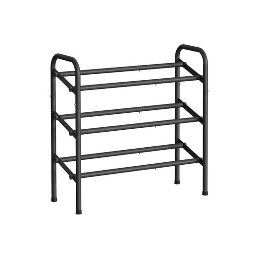 Uovi 23-33 Inch Expandable Shoe Rack, 3 Shelves, Curved Top, Black Metal By Casagear Home