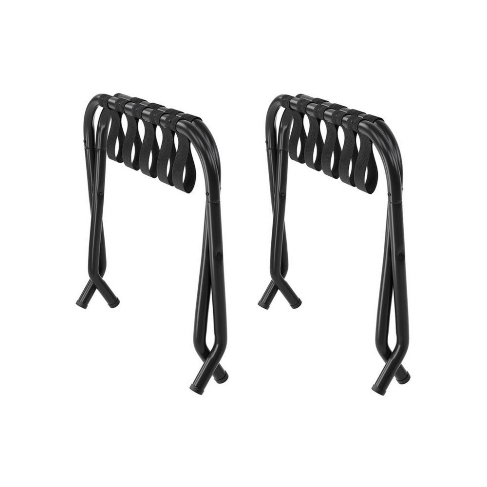 Rami 27 Inch Luggage Rack Set of 2 Foldable Fabric Strips Black Metal By Casagear Home BM315864