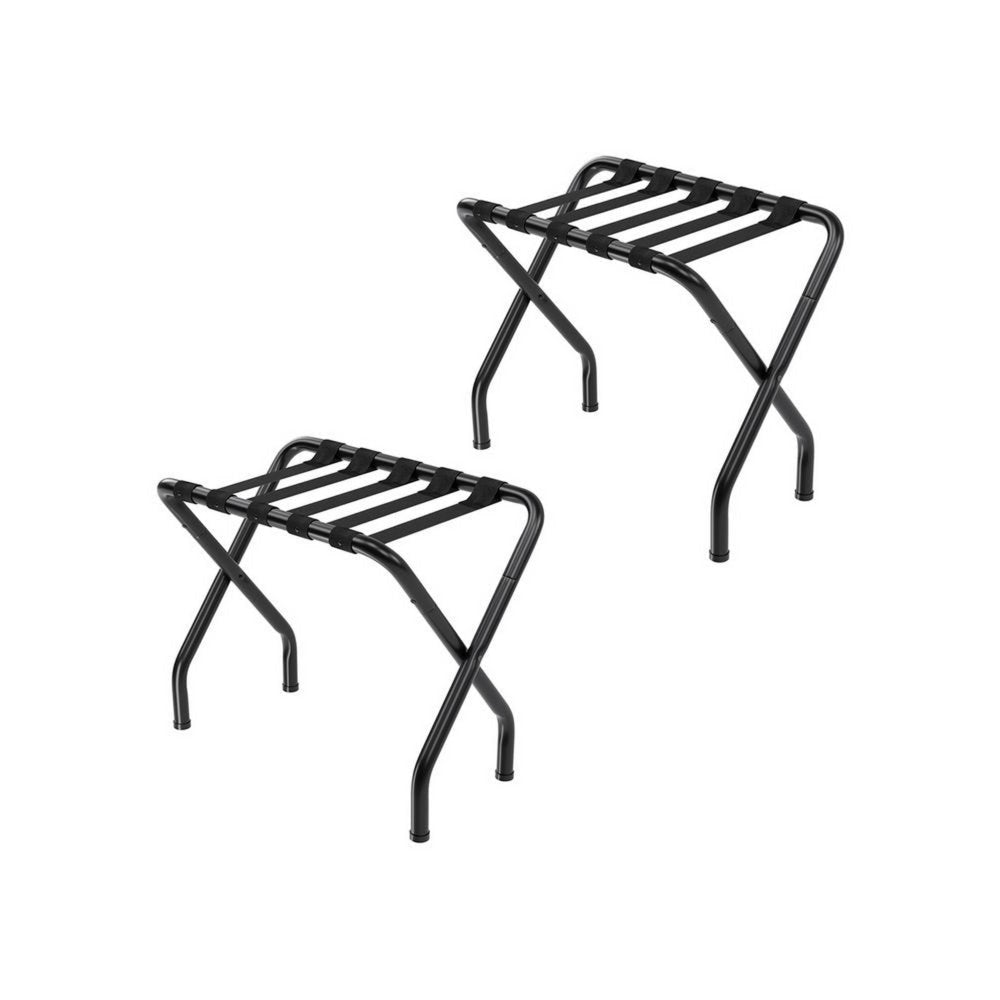 Rami 27 Inch Luggage Rack Set of 2 Foldable Fabric Strips Black Metal By Casagear Home BM315864