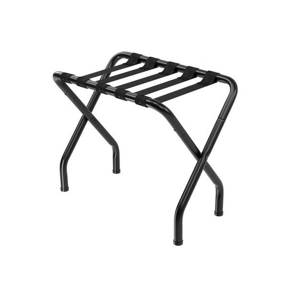 Rami 27 Inch Luggage Rack Set of 2 Foldable Fabric Strips Black Metal By Casagear Home BM315864