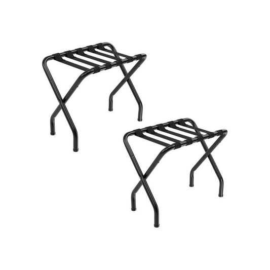Rami 27 Inch Luggage Rack Set of 2 Foldable, Fabric Strips, Black Metal By Casagear Home