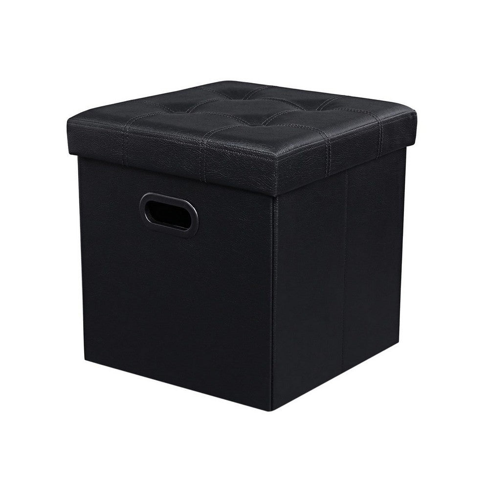 Digi 15 Inch Folding Storage Ottoman Cushioned Removable Lid Black By Casagear Home BM315872