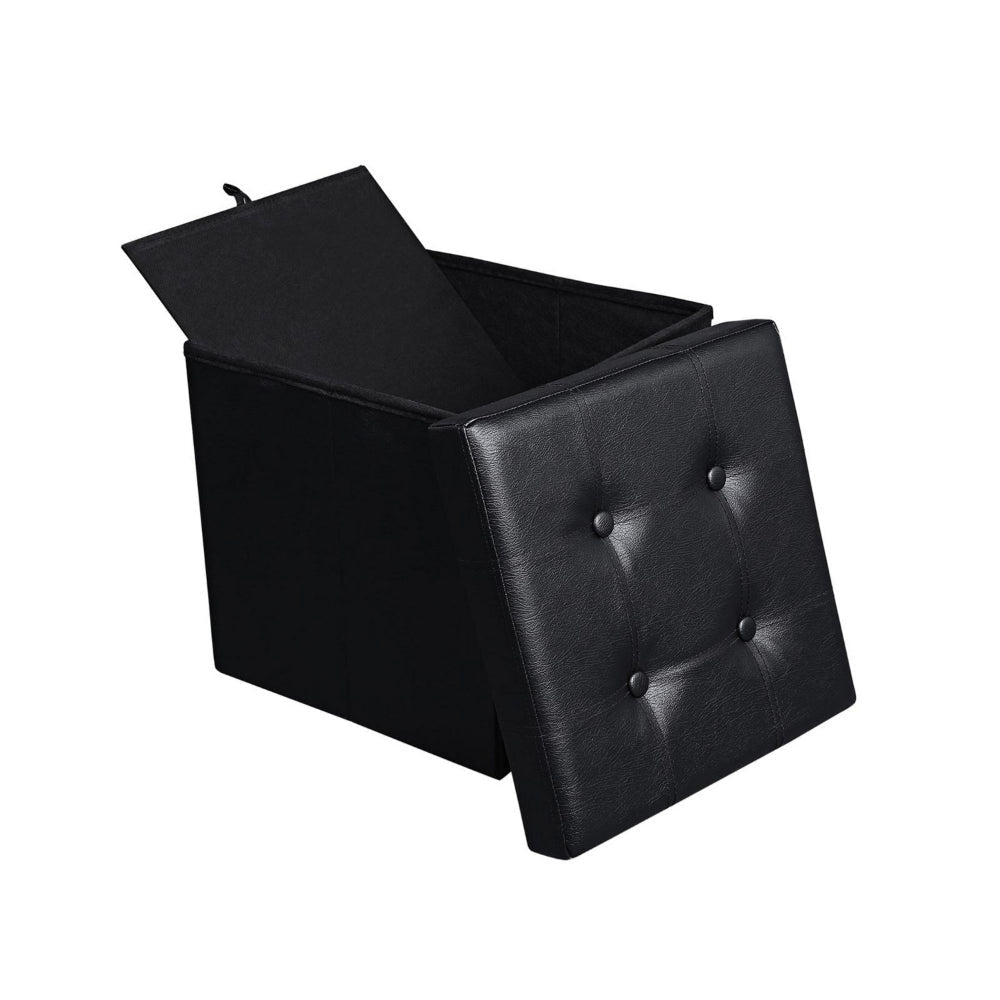 Digi 15 Inch Folding Storage Ottoman, Cushioned, Removable Lid, Black By Casagear Home