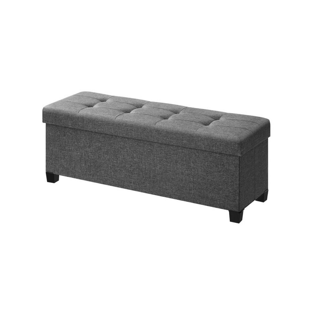 Digi 43 Inch Folding Storage Ottoman Removable Lid Gray Poly Linen By Casagear Home BM315873