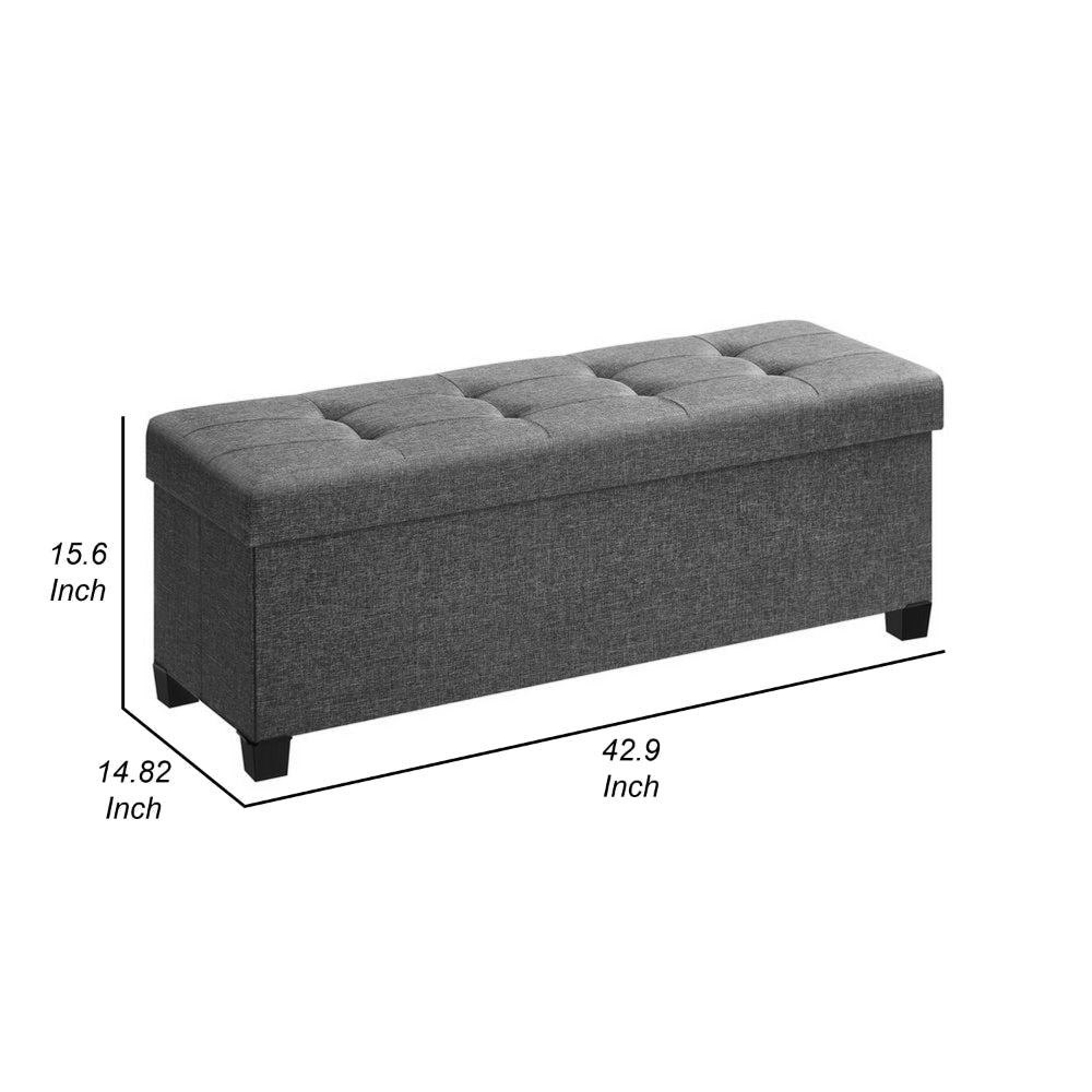 Digi 43 Inch Folding Storage Ottoman, Removable Lid, Gray Poly Linen By Casagear Home