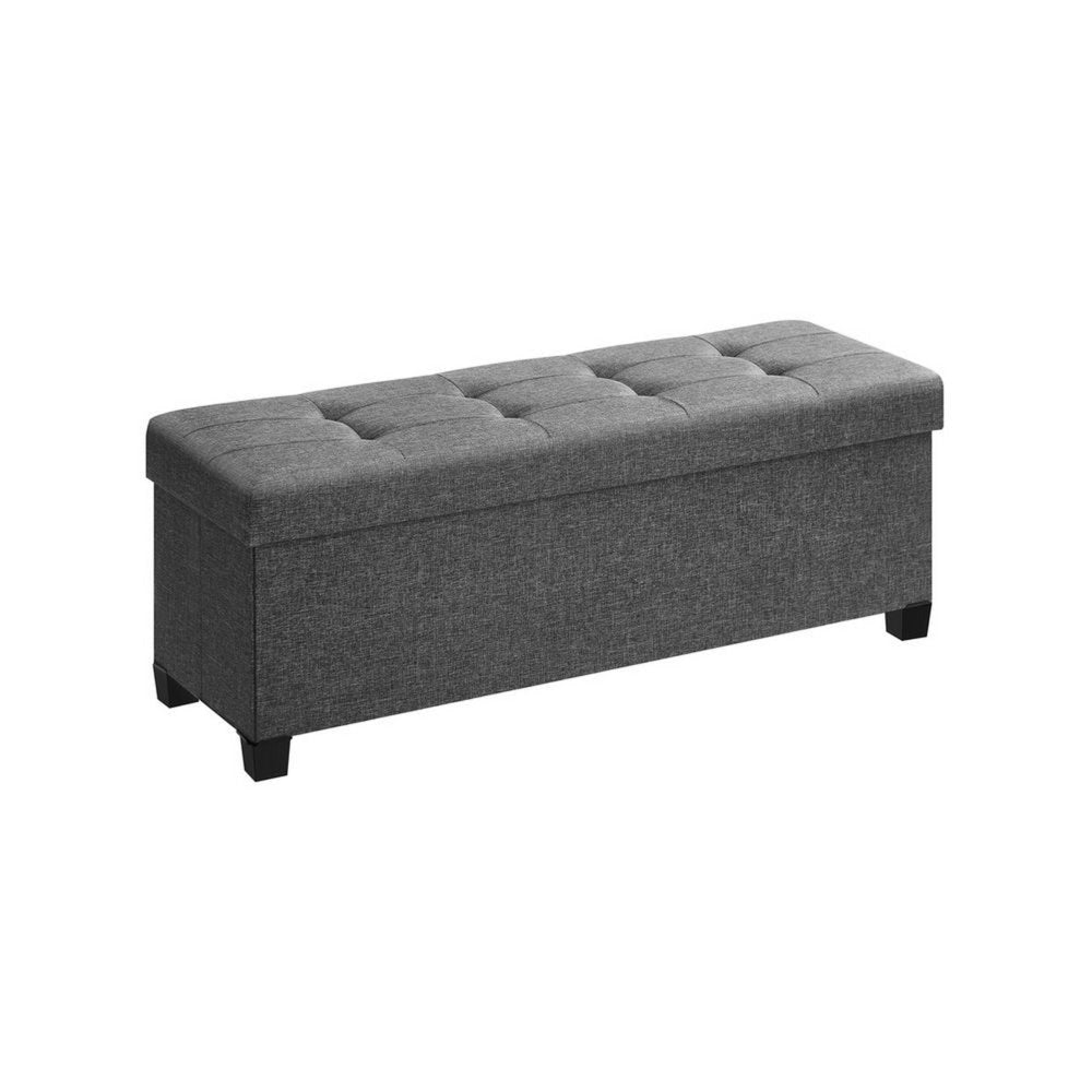 Digi 43 Inch Folding Storage Ottoman Removable Lid Gray Poly Linen By Casagear Home BM315873