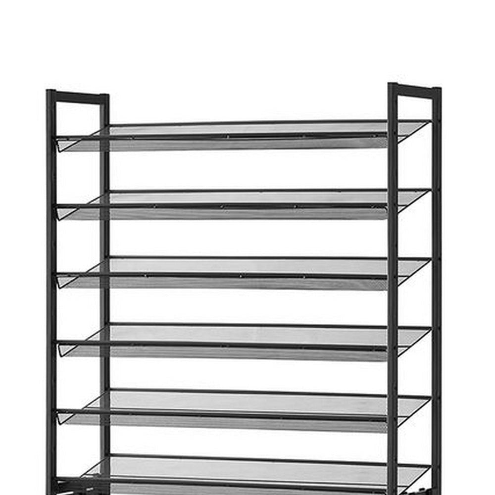 Gaco 87 Inch Shoe Rack 12 Shelves Stackable Metal Frame Black Finish By Casagear Home BM315874