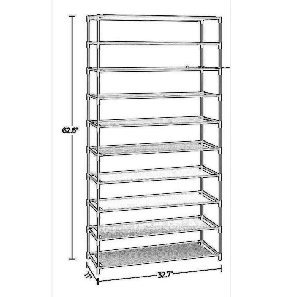 Gaco 63 Inch Shoe Rack 10 Shelves Stackable Metal Frame Black Finish By Casagear Home BM315876