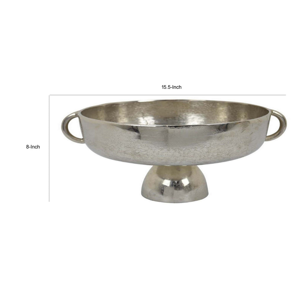 16 Inch Tabletop Decorative Bowl with a Pedestal Footed Base, Silver By Casagear Home