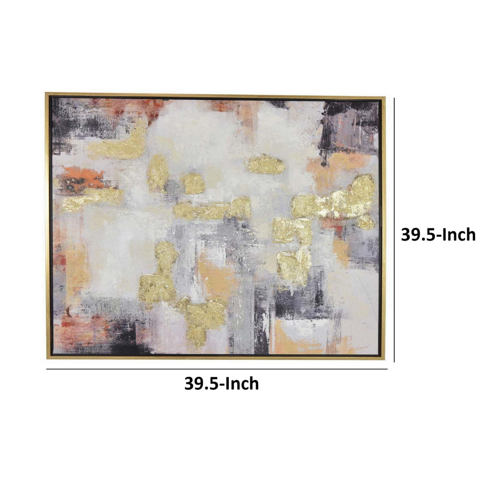 40 x 40 Inch Framed Wall Art Oil Painting, Gold Accent Abstract White Black By Casagear Home