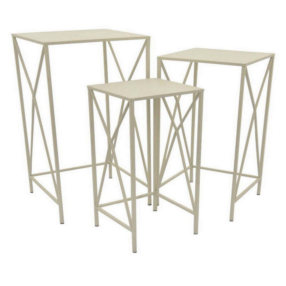 Hyan Modern Plant Stand Side Table Set of 3, Crossed White Metal Frame By Casagear Home
