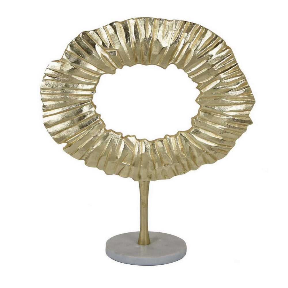 23 Inch Modern Tabletop Decorative Statue, Solid Ring Design, Gold Metal By Casagear Home