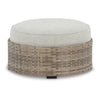 Walter 35 Inch Outdoor Ottoman with Round Cushion Top Resin Wicker Beige By Casagear Home BM315910