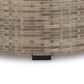 Walter 35 Inch Outdoor Ottoman with Round Cushion Top Resin Wicker Beige By Casagear Home BM315910