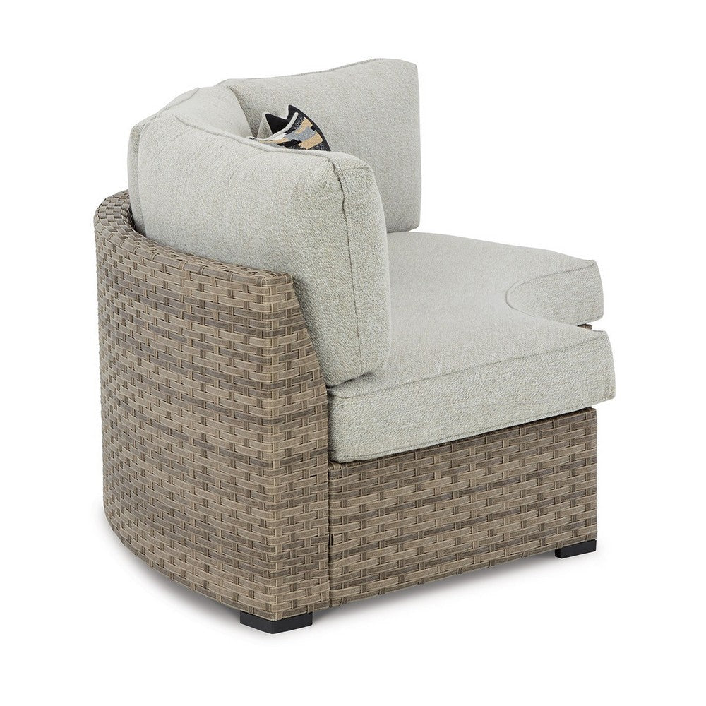 Walter 85 Inch Outdoor Loveseat Curved 2 Pillows Beige Resin Wicker By Casagear Home BM315912