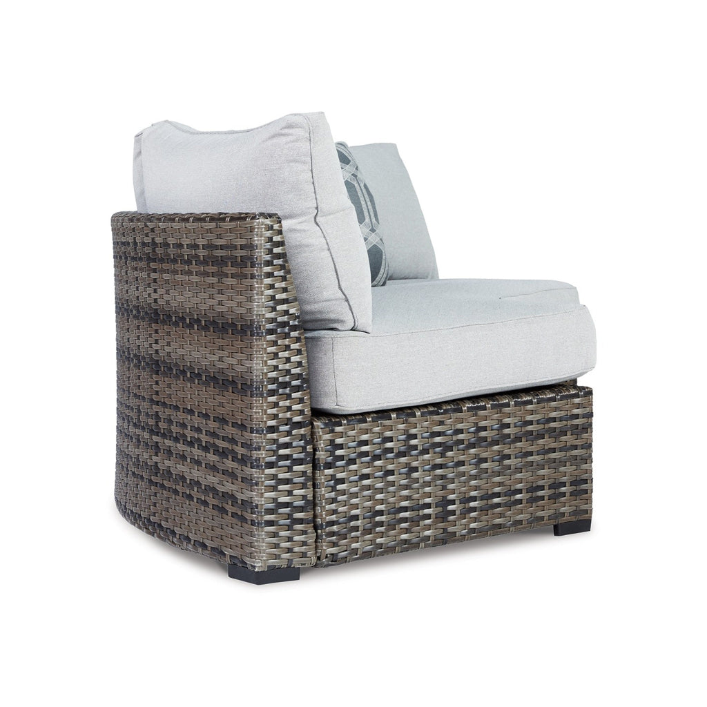 Mita 86 Inch Outdoor Loveseat 2 Pillows Curved Cushions Gray Resin Wicker By Casagear Home BM315913