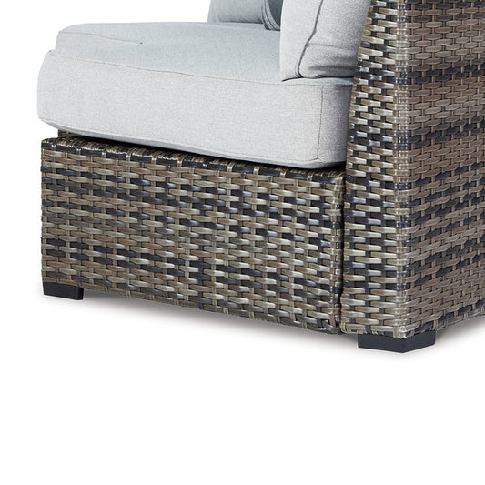 Mita 86 Inch Outdoor Loveseat 2 Pillows Curved Cushions Gray Resin Wicker By Casagear Home BM315913