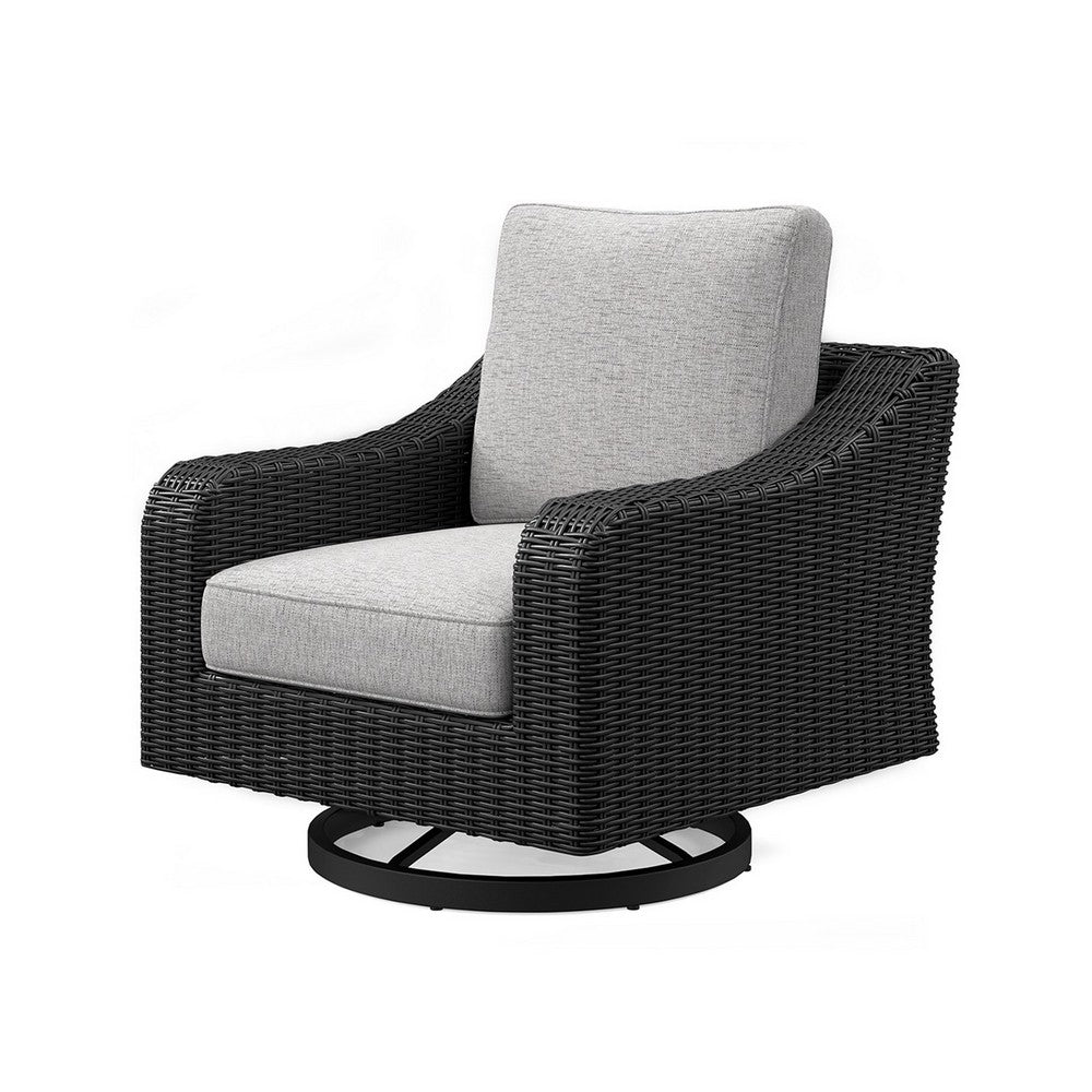 Ashley Tira 38" Outdoor Swivel Lounge Chair, Cushioned, Black, Gray