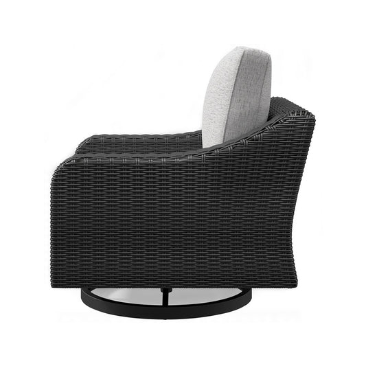 Tira 38 Inch Outdoor Swivel Lounge Chair Cushioned Resin Black Gray By Casagear Home BM315915