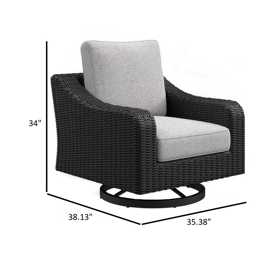 Ashley Tira 38" Outdoor Swivel Lounge Chair, Cushioned, Black, Gray