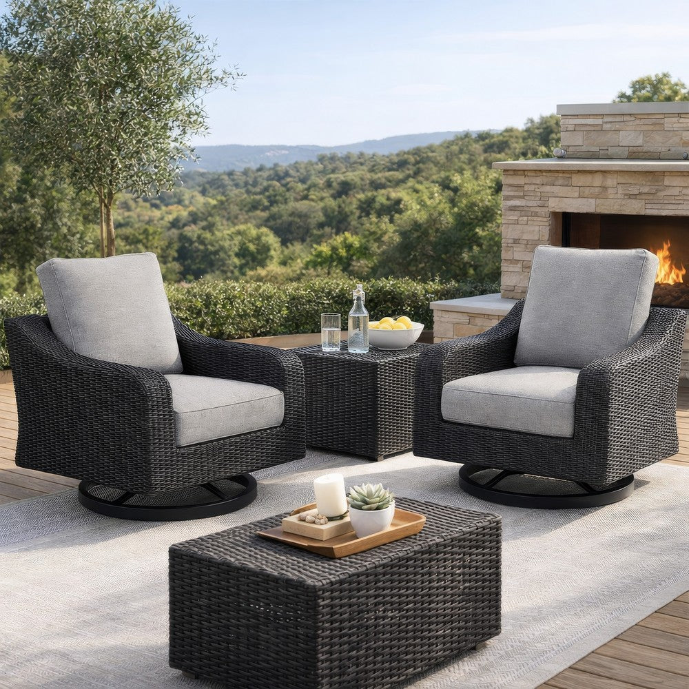 Ashley Tira 38" Outdoor Swivel Lounge Chair, Cushioned, Black, Gray