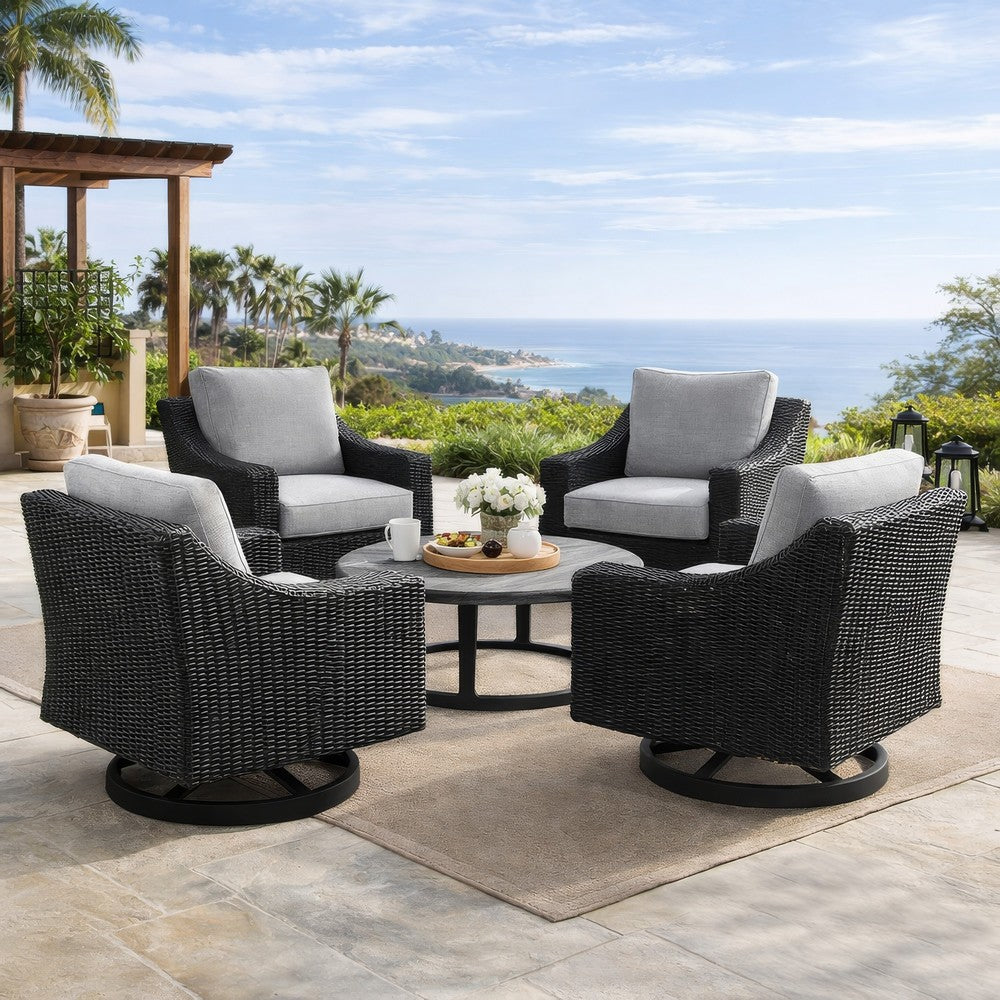 Ashley Tira 38" Outdoor Swivel Lounge Chair, Cushioned, Black, Gray