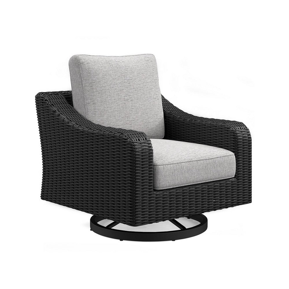 Ashley Tira 38" Outdoor Swivel Lounge Chair, Cushioned, Black, Gray