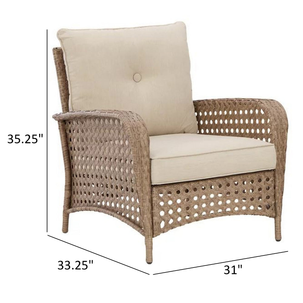 Miky 33 Inch Lounge Chair Set of 2, Cushioned, Brown Resin Wicker, Beige By Casagear Home