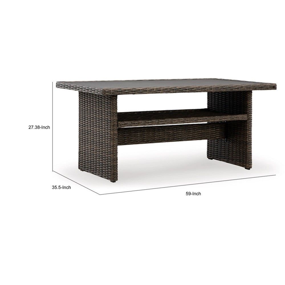 Ashley Soha 59" Outdoor Multi Use Dining Table, Brown Wicker