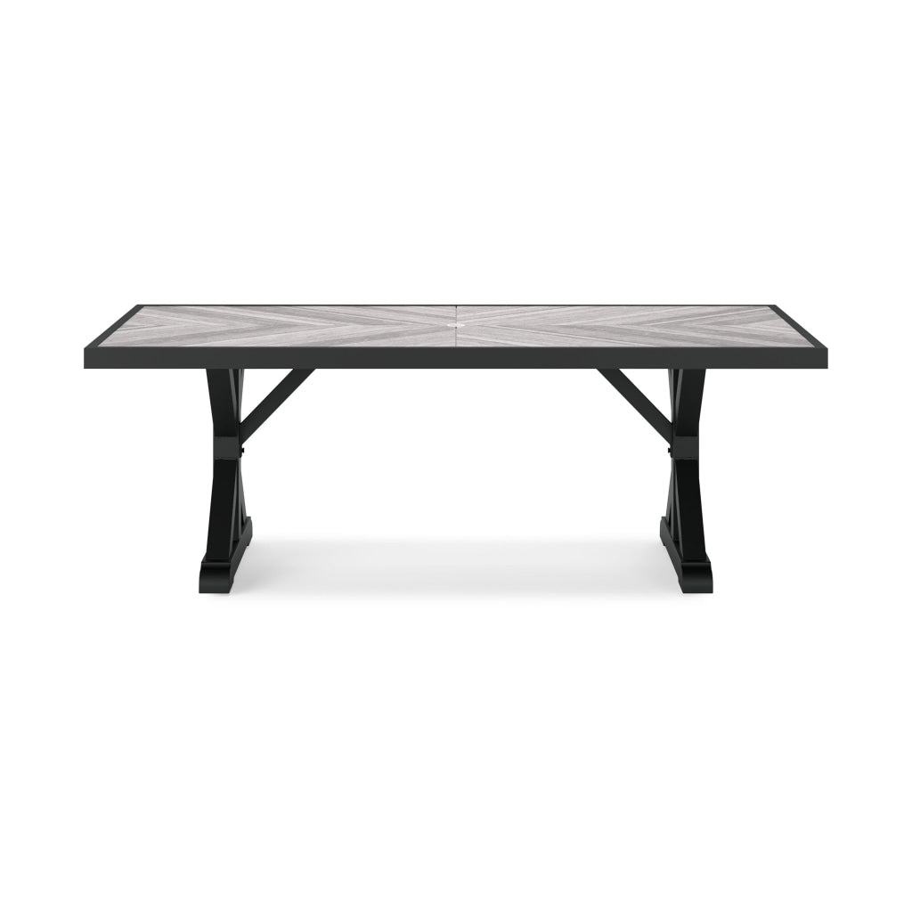 Tira 84 Inch Outdoor Dining Table Tile Top Black Light Gray Finish By Casagear Home BM315920