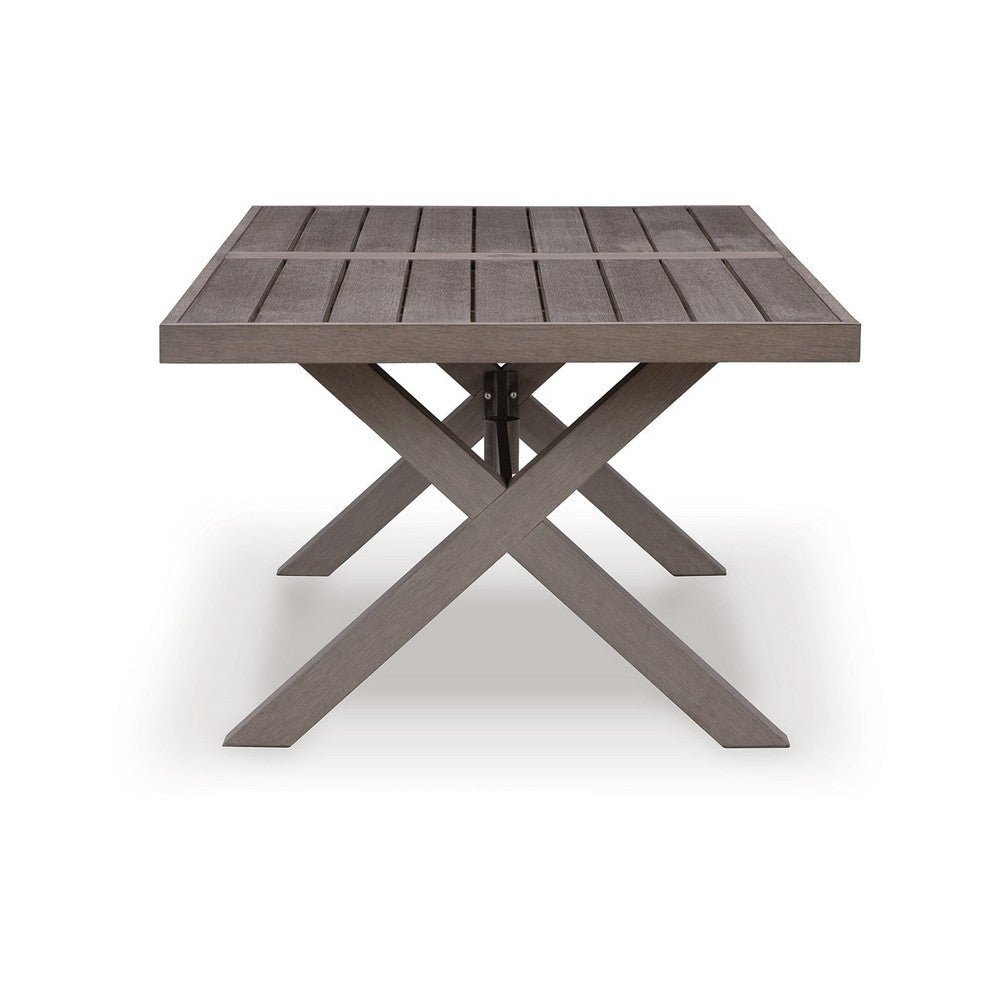 Karo 84 Inch Outdoor Dining Table Slatted Top and Umbrella Hole Brown By Casagear Home BM315921