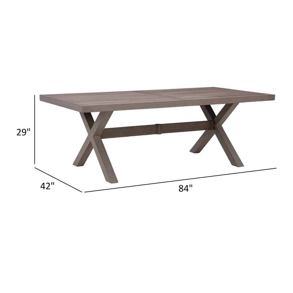 Karo 84 Inch Outdoor Dining Table Slatted Top and Umbrella Hole Brown By Casagear Home BM315921