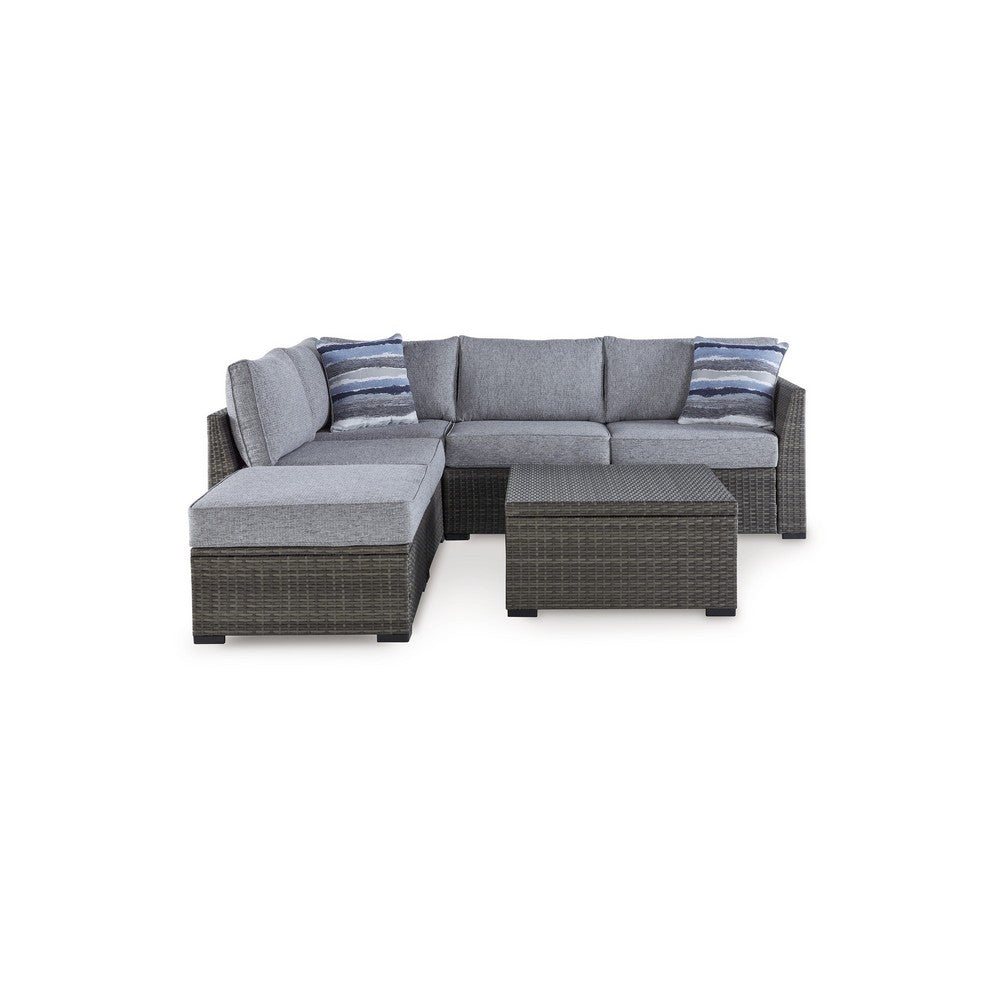 Ashley 4 Piece Outdoor Sectional Sofa, Chaise, Table, Pillows, Gray