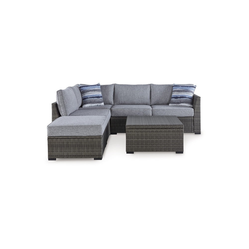 Ashley 4 Piece Outdoor Sectional Sofa Chaise Table Pillows Gray BM315923