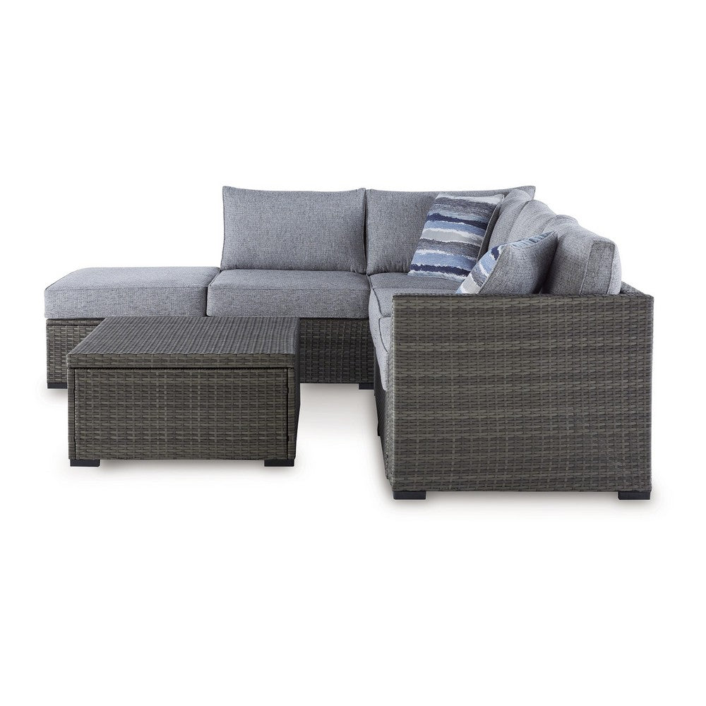 Ashley 4 Piece Outdoor Sectional Sofa, Chaise, Table, Pillows, Gray