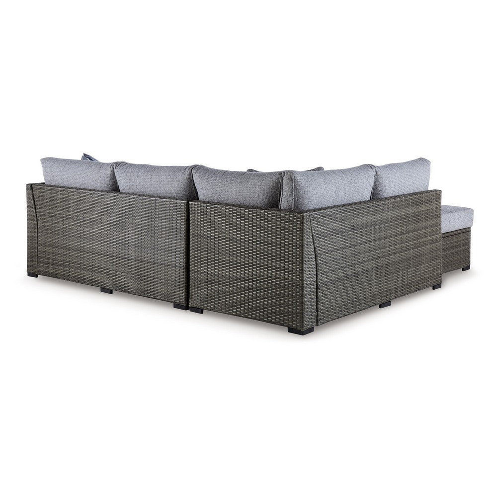 Ashley 4 Piece Outdoor Sectional Sofa, Chaise, Table, Pillows, Gray