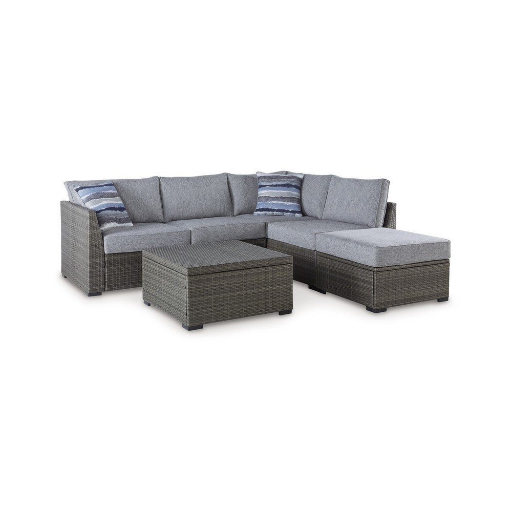 Ashley 4 Piece Outdoor Sectional Sofa, Chaise, Table, Pillows, Gray
